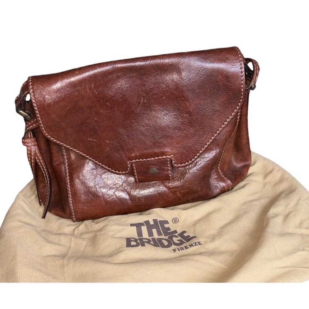 The Bridge Firenze Leather Shoulder Bag Brown Hobo Vintage Italy Italian